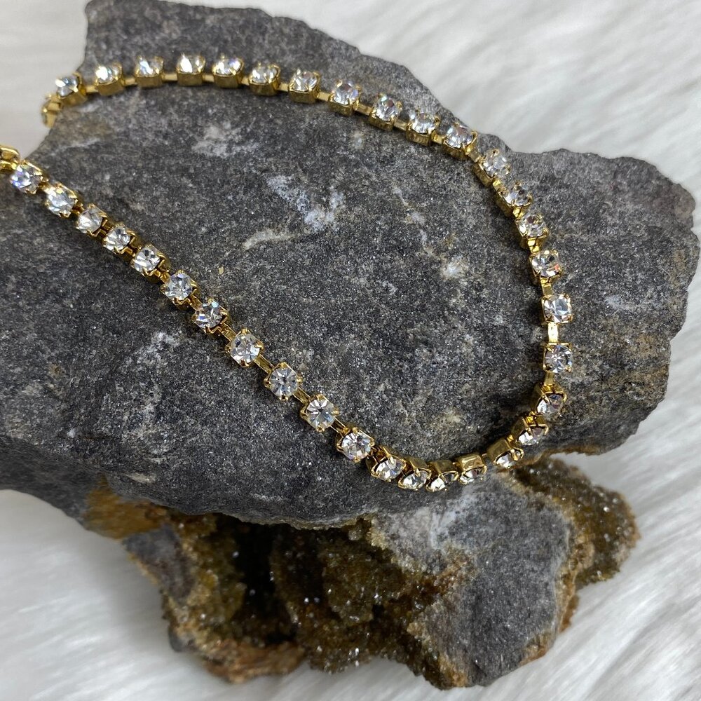 Vintage Gold Tone Rhinestone Bracelet 7.5"